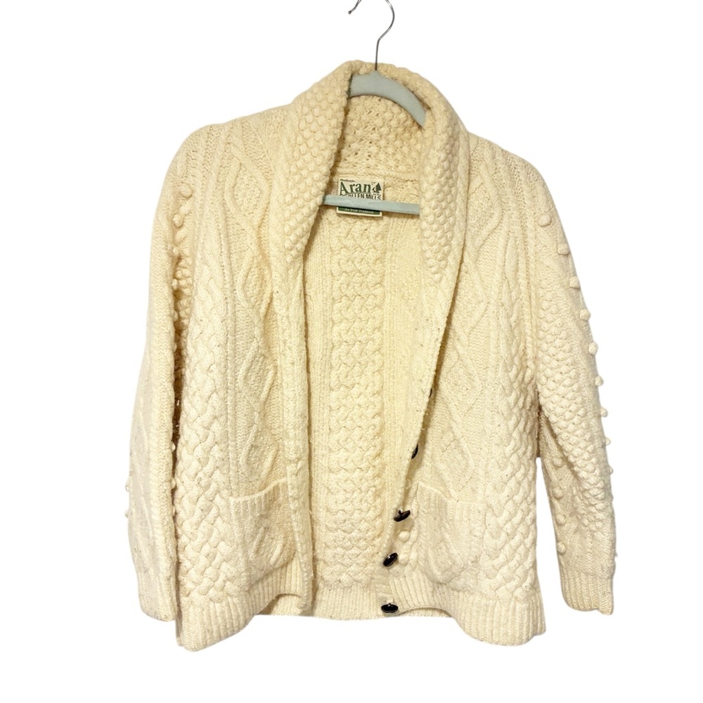 Aran Woollen Mills Merino Wool Cream Cable Knit Chunky‎ Sweater Size XL
